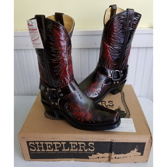 Sheplers Apple Eagle Embroidered Harness Cowboy Boots Mens 10 EE Texon Vikofome - Picture 1 of 11